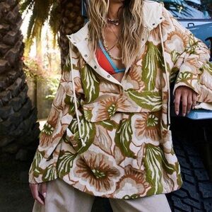Free People Bali Summer Market Pullover floral Large Green Tan New Tags